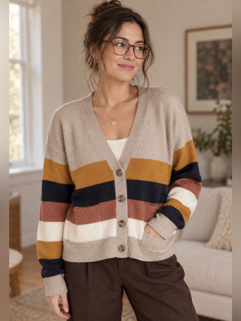 Madewell Kent Staunton Stripe Ex Boyfriend Cardigan Sweater | M